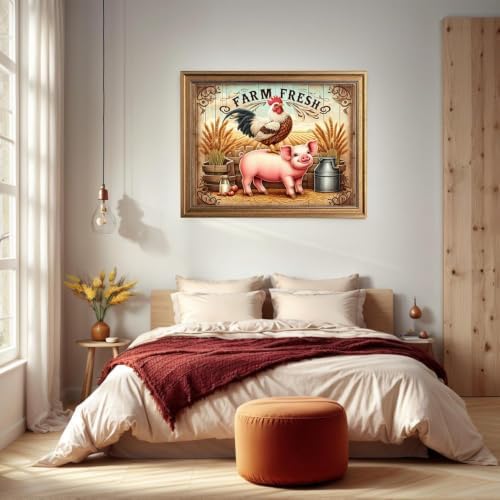 ARPADAMO Farm Pig Rooster Diamond Art Kit for Adult Diamond Painting16x12in