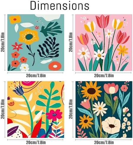 FQOVKYN 4 Pack Paint by Numbers Kit for Adults with Frame Flower Easy, Abstract Art Floral Framed Painting by Numbers on Canvas, DIY Acrylic Watercolor Oil Paint Kits for Home Decor 8 x 8 Inch