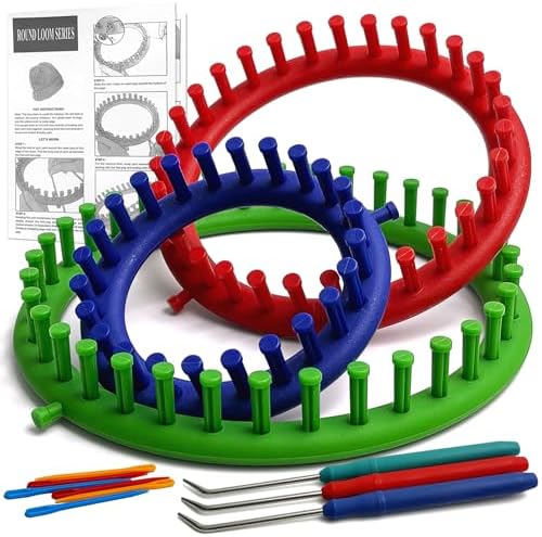 UCDRMA Knitting Looms for Beginners, Crochet Loom Knitting Kit with Step-by-Step Instructions, Cost-Effective 3 Size Round Knitting Loom, Easy & Quick Hat Knitting Loom Set/Scarf Loom Knitting Set