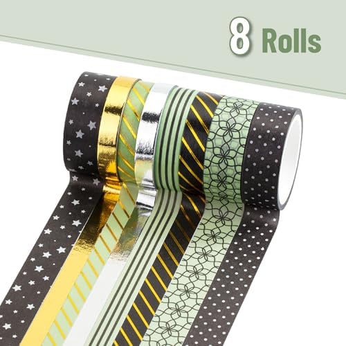 Mr. Pen- Washi Tape Set, 8 Rolls, Assorted Sizes, 5 Yards/Roll | Gold Foil Decorative Tape for Scrapbook, Arts, Crafts, Journals and Planners, Midnight Garden