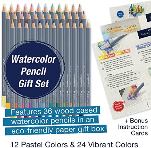 Faber-Castell Goldfaber Aqua Watercolor Pencils Gift Set - 36 Count, 12 Pastel and 24 Standard Colors, Water Coloring Pencils for Adults