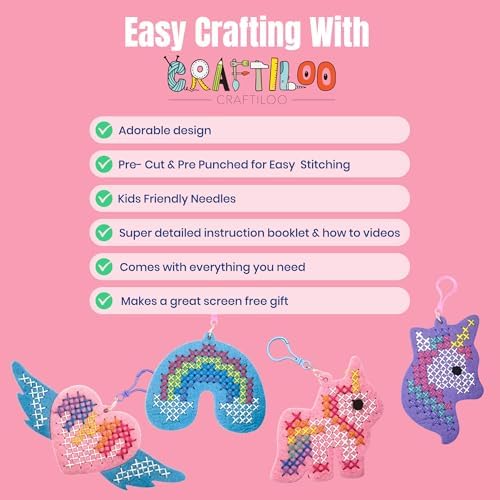 Unicorn Cross Stitch Kit for Kids Ages 6-12 - 4 Felt Beginner Projects
