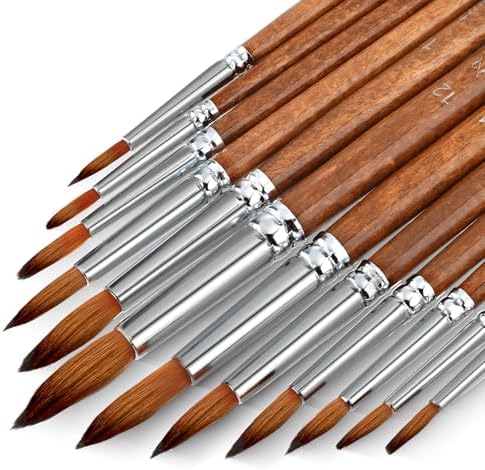12 Pack Watercolor Brushes Professional Watercolor Painting Brushes Round Paint Brushes Detail Paint Brushes for Acrylics Gouache Oil