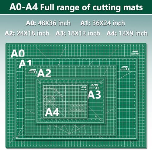 ArtAt Self Healing Cutting Mat: 18″x 24″ Green Double Sided, Non-Slip 5 Layers PVC Durable A2 Sewing Craft Mat for Rotary Cutter, Use for Quilting, Scrapbooking and Craft & Art Projects…