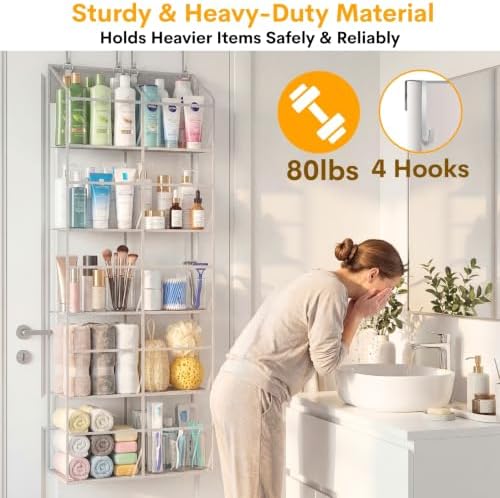 Ofiray-home Over the Door Organizer 5 Tiers,Extra Large Behind Door Storage of 10 Compartments,50 lbs Weight Capacity Over the Door Storage, Clear Door Hanging Organizer for Closet, Diaper Organizer