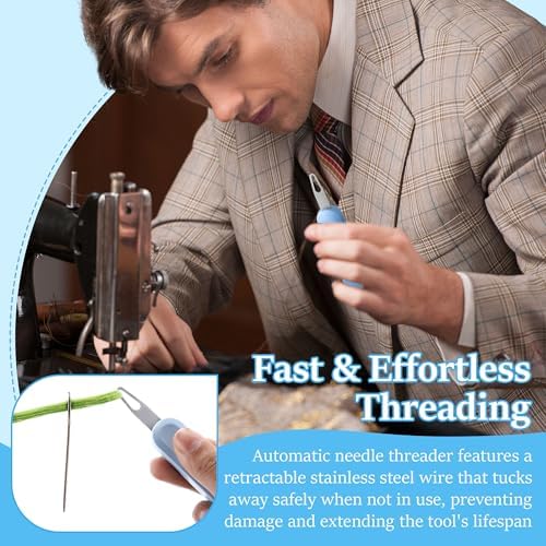 2 Pack Needle Threaders for Hand Sewing, Needlepoint Needle Threader(Blue）