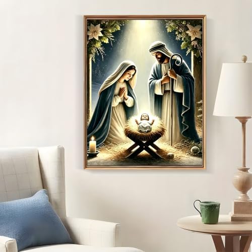 LKHMVCA Nativity Diamond Art Kits for Adults, 5D Diamond Painting Kits for Adults Beginners, DIY Full Round Drill Diamond Dot Painting Gem Art Kits for Adult, Home Wall Decor 11.8x15.7 Inch