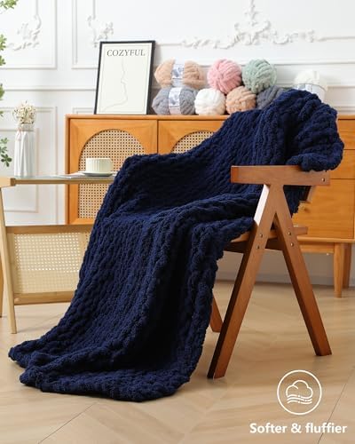 Cozyful Chunky Yarn for Hand Knitting, #9 Thick Jumbo Big Chunky Yarn for Crocheting, Super Chunky Knit Blanket Yarns, Large Chunky Chenille Yarns, 8 Pack (30 yds 8 oz Each Skein), Navy Blue