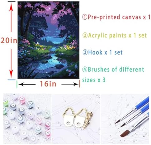 Lovepefe Forest Rivulet Paint By Numbers Kit for Adults, Paint by Number Kits for Beginner Acrylic On Canvas Forest Night Oil Painting Kit Adults Kits for Gift Home Wall Decor 16x20 Inch