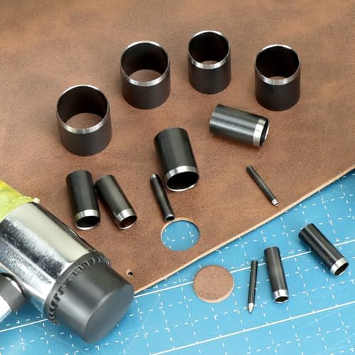QWORK 31-Piece Leather Circle Cutter Tool Set, Round Hole Punch Cutting Dies 1–25mm 30 35 40 45 50 55, High-Carbon Steel Circular Punch Kit for DIY Crafts, Jewelry Making
