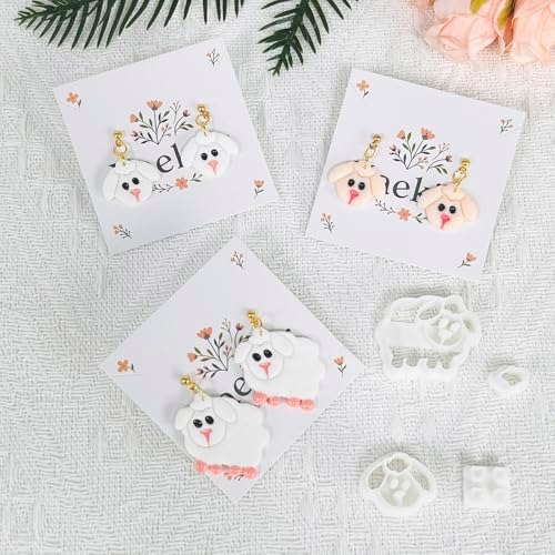 Xaekicr 4PCS Dog & Sheep Clay Cutters – Cute Polymer Clay Earring Cutters Set for Jewelry Making, Animal Clay Tools for DIY Projects, Polymer Clay Molds