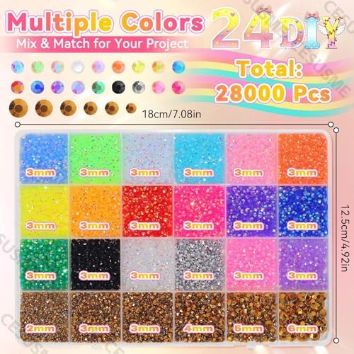28000 Pcs Color Rhinestones Bedazzling Kit, Gold Resin Gems for Crafts