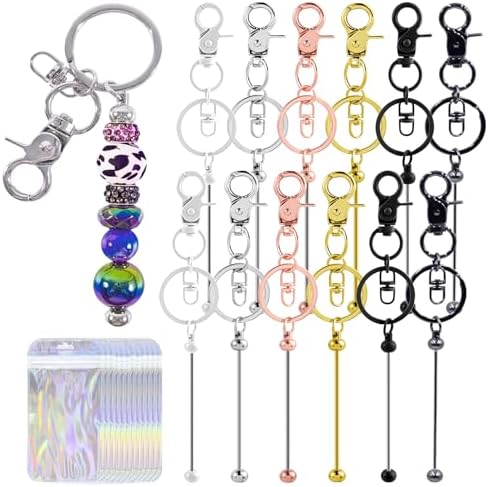 48 Pcs Beadable Keychains Bars bulk - 24 Multicolor DIY Metal Beaded Keychain Making Kit + 24 Bags Included, Bead Keychain Supplies,Blank Key Chain, Perfect for Women, Men, Mother's Day, Birthday Gift