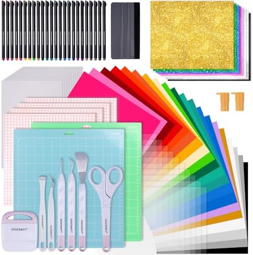GO2CRAFT All-in-One Accessories Bundle, 90Pcs Ultimate Tools and Vinyl | Accessories Bundle with Vinyl, Weeding Tools, Transfer Tape, Crafting Starter Kit