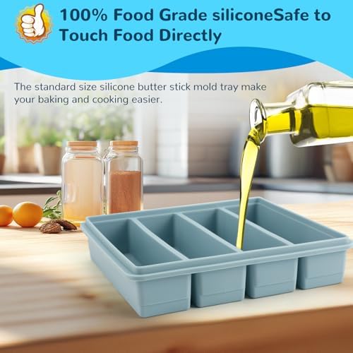 Silicone Butter Mold with Lid, Butter Mold for Homemade Butter, Non-Stick Tray Fits Standard Butter Stick Size, Large Cavity, Holds 8 Tablespoons, Stick Container for Energy Bar, Soap Bar, Pack of 2