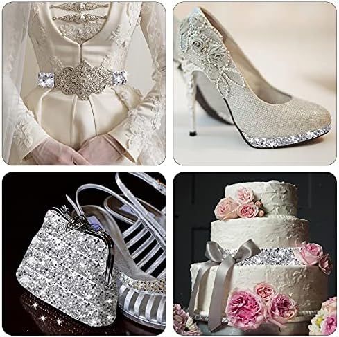 Xinnun 5 Rolls Rhinestone Ribbon Self-Adhesive Crystal Shiny Rhinestone Strips Bling Resin Diamond Ribbon for Graduation Party Decor, DIY Prom Dress,Craft(Silver,0.59 Inch,Basic Style)