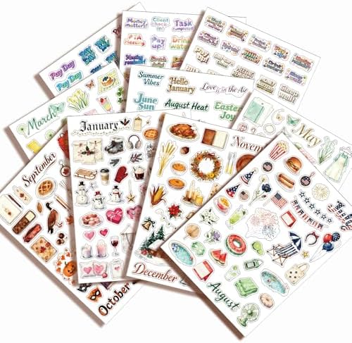 200+ PcsPlanner Holiday Seasonal Stickers Sheets for Women, Watercolor Style Stickers for Scapbooking Journal Calendar Monthly