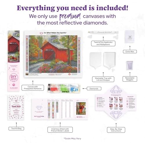 DIAMOND ART CLUB Red Covered Bridge Diamond Art Kits for Adults