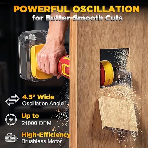Cordless Oscillating Multi-Tool Compatible with DeWalt 20V Battery(Tool Only),21000 OPM Brushless Motor Power Oscillating Tools,4.5° Swing Angle,Side Battery Layout for Sanding/Cutting/Scraping