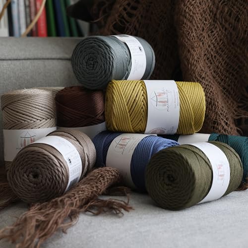 Makromecity 2 Skeins Polyester Macrame Cord 3mm x 131 Yards (394 Feet) Polypropylene Latte Cord for Crochet, Crafts, Wall Hangings, Bags, Underplate, Rug