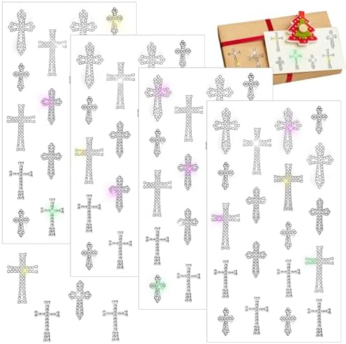 Epakh 84 Glitter Bling Rhinestone Sticker, Cross, Silver