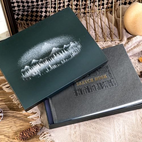 CAGIE Sketch Book for Drawing, 185 GSM Leather Sketchbook 12" x 9", Grey