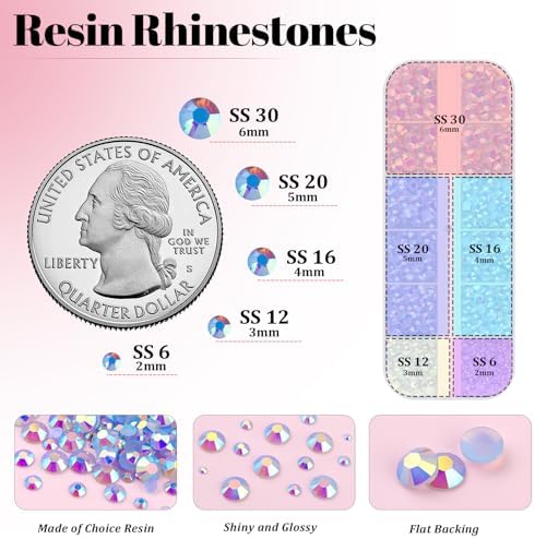Resin Rhinestones for Crafting with 3Pcs 10ml B7000 Jewelry Glue, 1 Box Light Blue AB Flatback Gems Crystals Diamond for Bedazzling Crafts DIY Nail Art Makeup, Gems for Clothing Tumblers Shoes