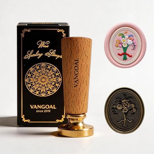 VANGOAL Wax Seal Stamp, Floral Series, 3D Embossed Brass Stamp Head with Wooden Handle, Vintage Sealing Kit for Wedding Invitations, Envelopes, Gift Wrapping, Letters and Crafts (Bouquet)