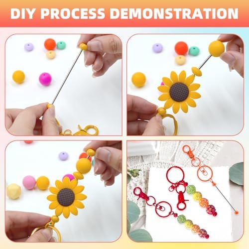 24 Pcs Beadable Keychains Bars bulk - 12 Colorful DIY Metal Beaded Keychain Making Kit + 12 Bags Included, Bead Keychain Supplies,Blank Key Chain, Perfect for Women, Men, Mother's Day, Birthday Gift