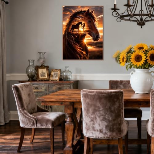 KYOQFVN Horse Diamond Painting Kits for Adults, Animal Diamond Art Kits for Adults, DIY 5D Full Drill Gem Art Craft Kits for Home Wall Decor 12X16 Inch