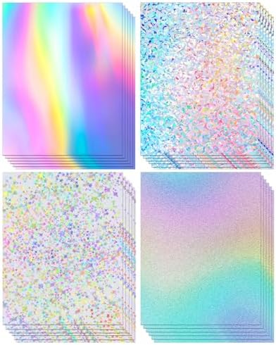 24 Sheets Holographic Cardstock 8.5 x 11 In, 250Gsm, 4 Designs