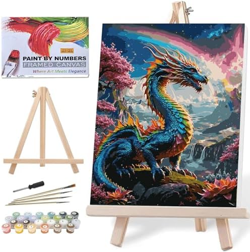 Lovepefe Dragon Paint By Numbers Kit for Adults Beginner with Framed Colourful Dragons Paint By Number Kits Acrylic On Canvas Easy Oil Painting Kit for Gift Home Wall Decor 12x16 Inch