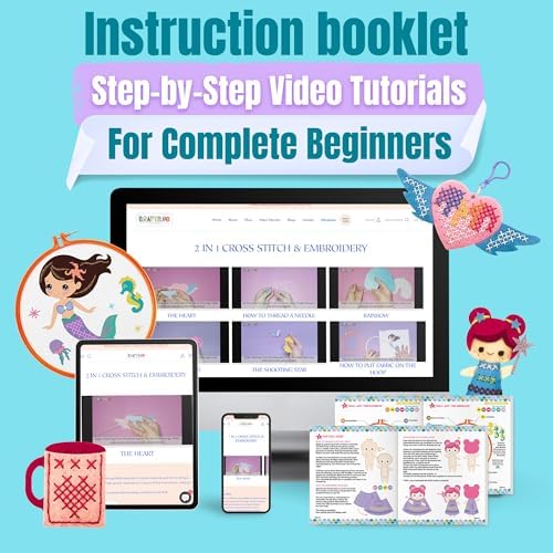 2-in-1 Cross Stitch & Embroidery Kit for Kids - 8 Beginner Projects