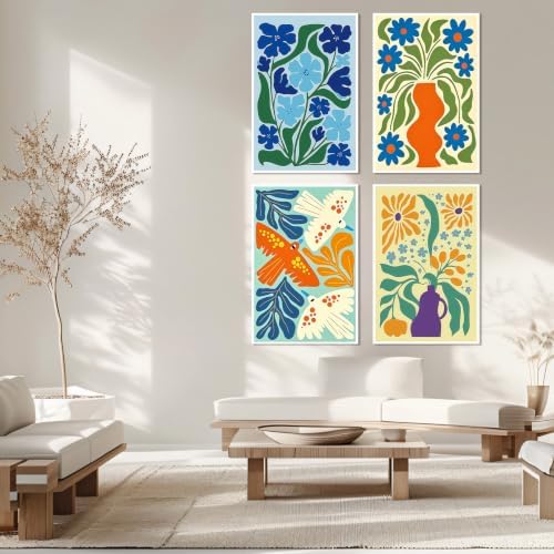 4 Pack Framed Flowers Paint by Numbers Kits for Adults with Easel (8x12in)