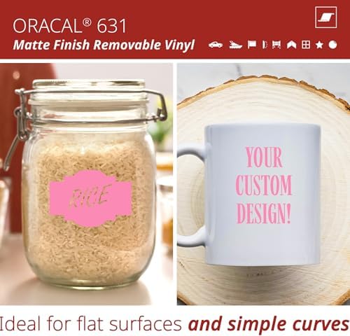 ORACAL 631 Matte Bubble Gum Vinyl Durable Roll Easy to Weed Permanent Adhesive Craft Vinyl for Plotting Machines, Decals & DIY Projects 12” x 15ft + Transfer Tape 12" x 24"