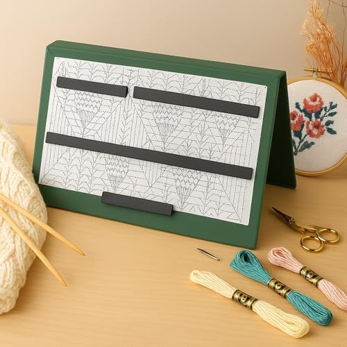 Flutesan 1 Pcs Knitting Pattern Holder, Fold up Cross Stitch Knitting Chart Keeper with Replacement Magnets, Magnetic Cross Stitch Accessories (Folded Size 6.1 x 9 Inch,Green)