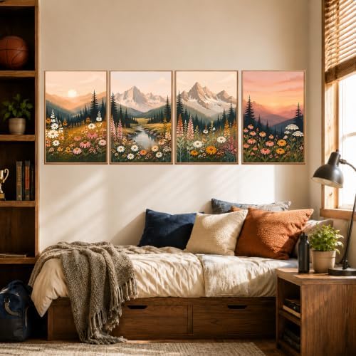 AUKELHJ 4 Pack Framed Paint by Numbers Kit for Adults, Nature, 8x12 inch | Paint by Number for Adults, Beginner Friendly, Framed Canvas, Easel Included, Fun and Relaxing, Gifts Box, Home Wall Decor