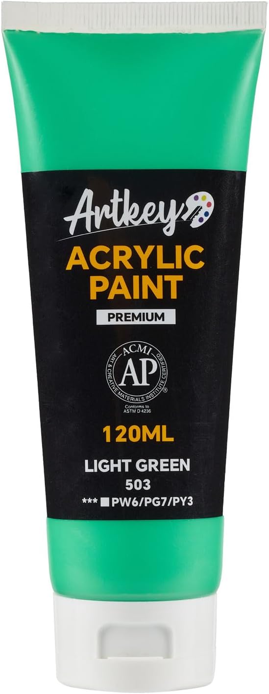 Artkey Acrylic Paint - Light Green (120 ml/4.06 oz) Tubes, Rich & Vibrant Pigments, Professional Artists Acrylic Paints - Art Supplies for Canvas Wood Rock Clay Fabric Ceramics Art Crafts Painting