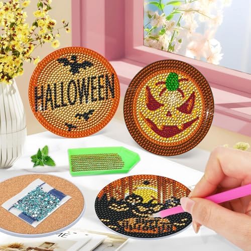 DOTSOPS 6 Pcs Halloween Diamond Art Kits for Adults Diamond Art Coasters