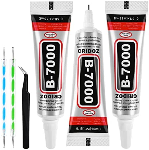 B7000 Rhinestone Glue for Jewelry Making, Clear Craft Glue with Precision Tips Dotting Pens for Metal, Stone, Nail Art, Beading, Wood, Glass - 0.5 fl oz, 3 Packs