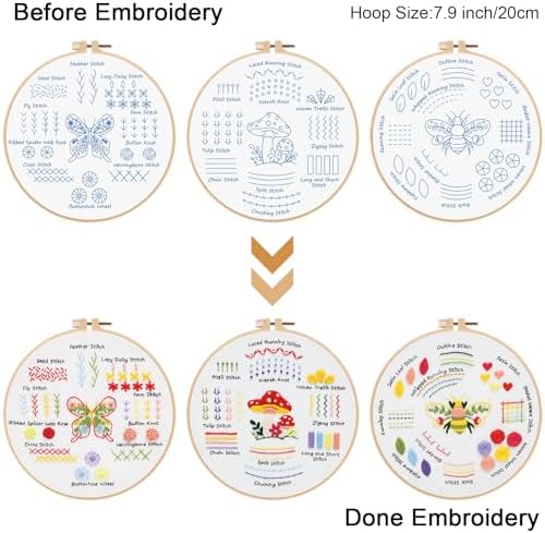 Louise Maelys 3 Pack Embroidery Kit for Beginners Learn Basic Stitches DIY