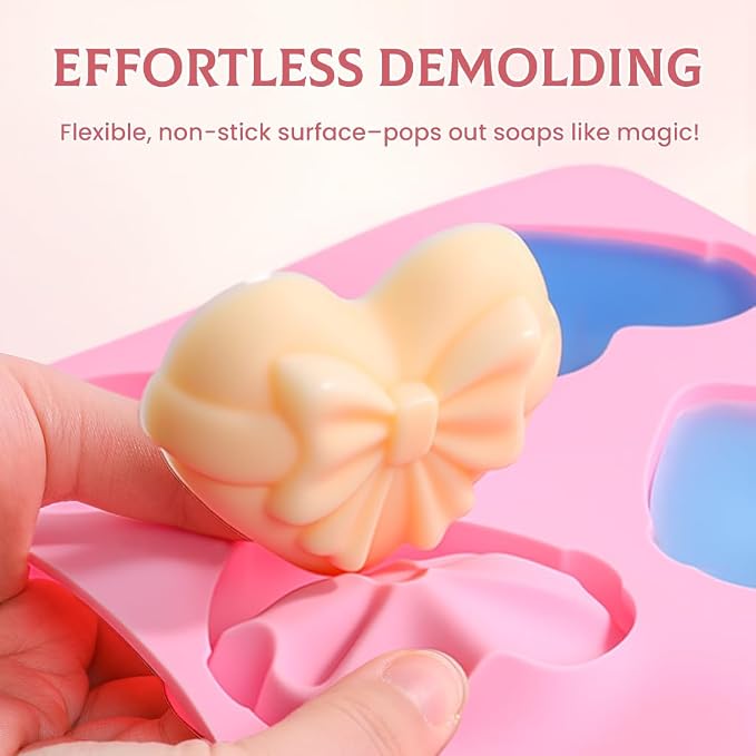 SJ Heart Bow Silicone Mold Set, 2-Pack 6-Cavity Craft Molds | For Crafts, Plaster, Soap Making, Chocolate & Wax Melts, Food Grade Silicone, Easy Release, Reusable