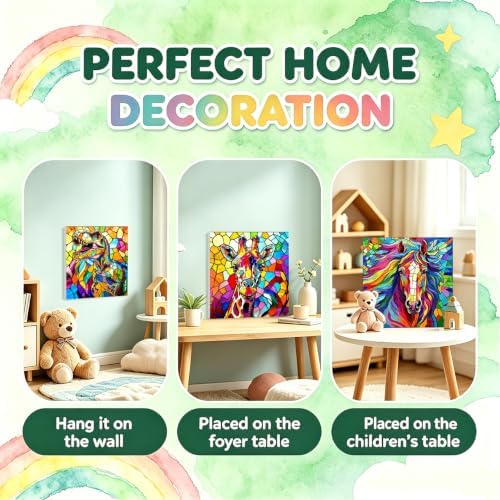 Tabszca 4 Pack Animals Paint by Numbers Kit for Kids with Frame 8x8 Inch