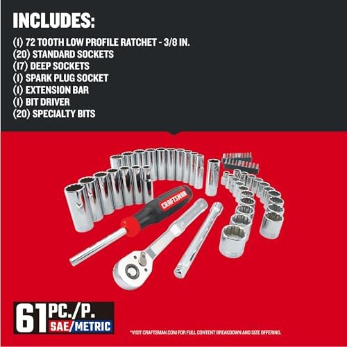 CRAFTSMAN Mechanics Tool Set, 3/8 Inch Drive, 61 Piece (CMMT45161)