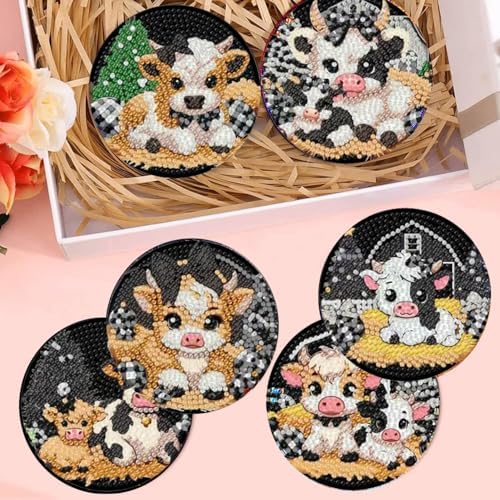 Diamond Art Coasters Kit,8 Pcs Highland Cow Diamond Painting Coasters Kit