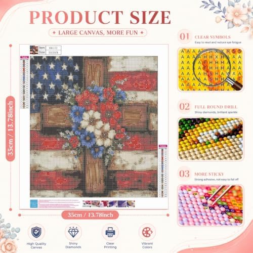 DOTSTART 5D American Cross Diamond Art Kits for Adults, Full Drill Round