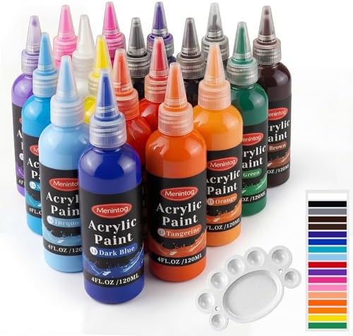 Acrylic Paint Set, 18 Colors, 4 oz/120ml Bottles