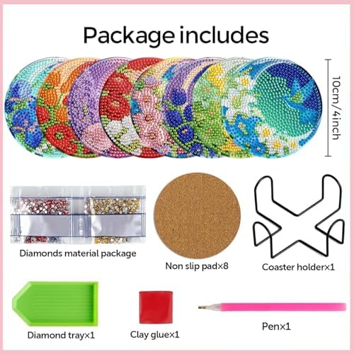 Leatrice 8 PCS Small Diamond Art Coasters Diamond Painting Kits for Adults