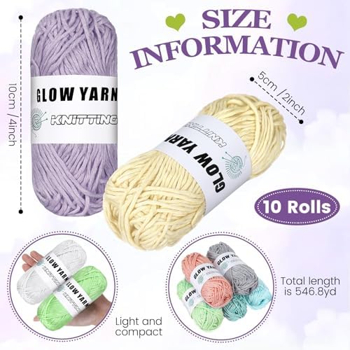WILLBOND 10 Rolls Glow in The Dark Yarn for Crocheting, Fresh