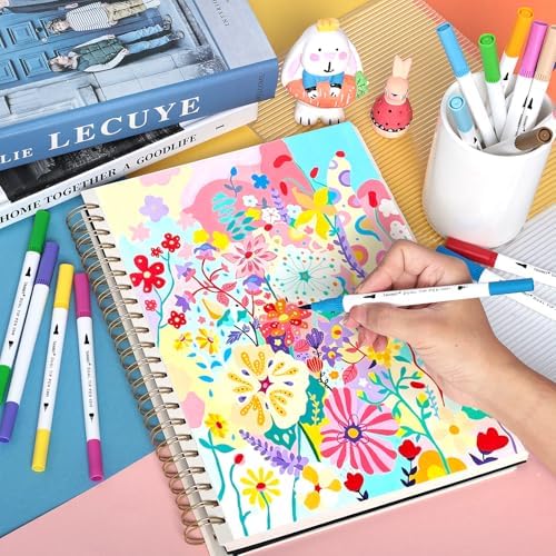 TANMIT 72 Dual Brush Markers for Adult Coloring Books | No Bleeding, Dual Tip Art Markers Set with Fine and Brush Tip Pens for Journaling Sketch Hand Lettering